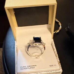 Elegant Silver Plated Ring with Black size 11  Stone